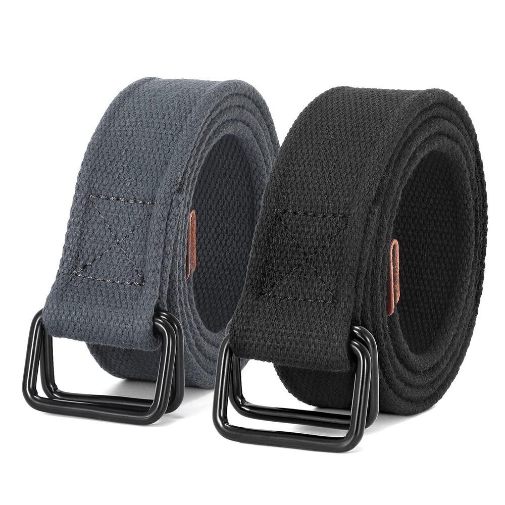Men Canvas Belt Web Fabric Casual Work Belt with Black D Ring Set of